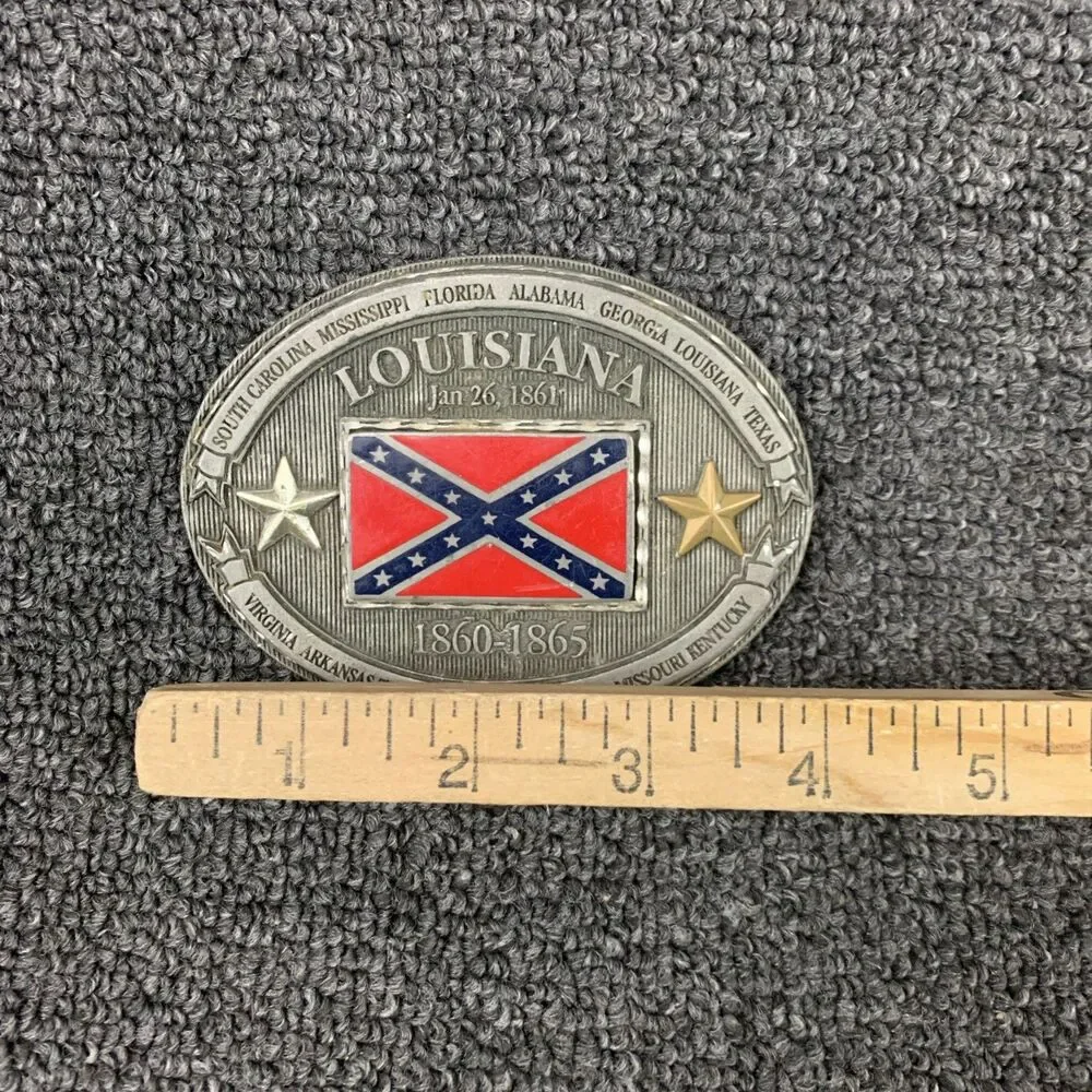Vtg Enchantmint 1999 Louisiana Civil War State History Belt Buckle Pewter Flag